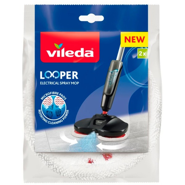 Vileda Ersatzpads für elektrischen Sprüh-Mop Looper Wischbezug (weiß 2 Stück)
