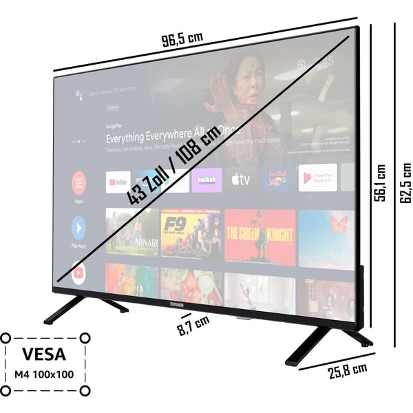Telefunken XU43AN750S, LED-Fernseher 108 cm (43 Zoll), schwarz, UltraHD ...