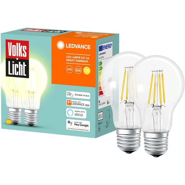 LEDVANCE SMART+ BT CLA60 60 6 W/2500K E27, LED-Lampe 2er-Pack 