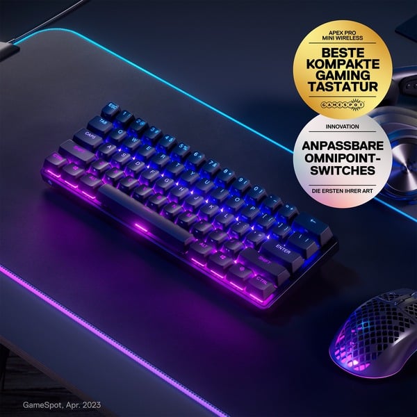SteelSeries Apex Pro Mini Wireless, GamingTastatur schwarz, DELayout