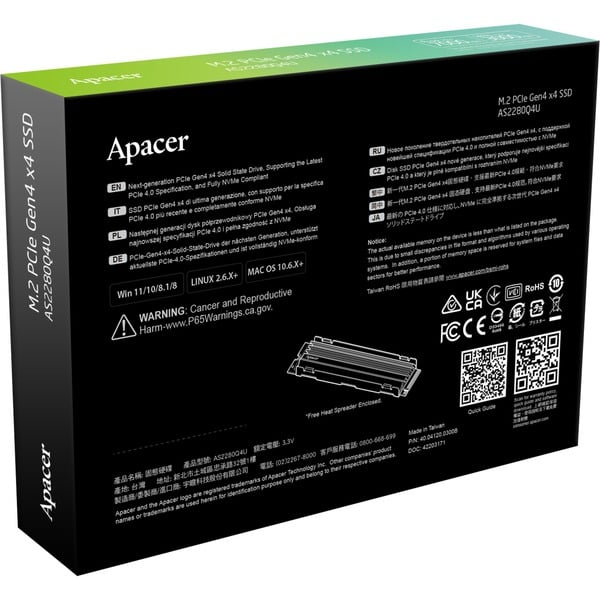 Apacer AS2280Q4U 1 TB, SSD PCIe 4.0 x4, NVMe 1.4, M.2 220