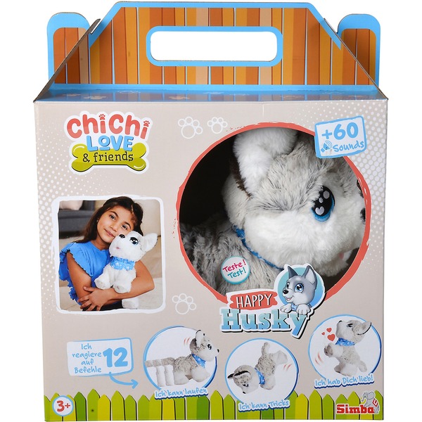 Peluche Interactive Husky - 30 Cm - 60 Sons - Commandes Vocales - Dès 4 Ans - Gris