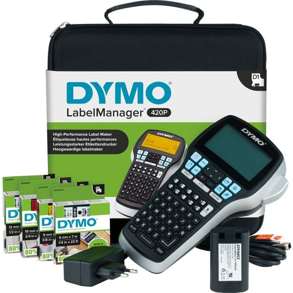 Dymo LabelManager 420P, Beschriftungsgerät schwarz/silber, mit ABC  