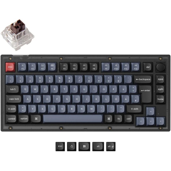 Keychron V1 Knob, Gaming-Tastatur schwarz/blaugrau, DE-Layout  