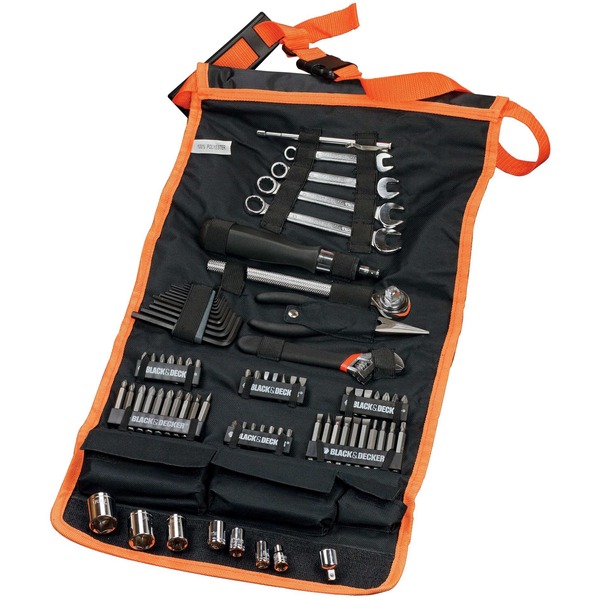 BLACK+DECKER Mechaniker-Set mit Rolltasche, 76-teilig, Werkzeug 