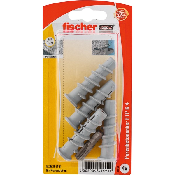 fischer Turbo Porenbetondübel FTP K 4 (hellgrau 4 Stück)