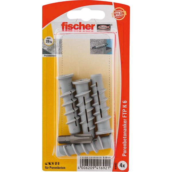 fischer Turbo Porenbetondübel FTP K 6 (hellgrau 4 Stück)