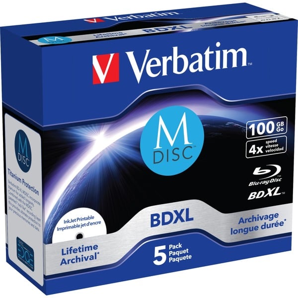 Verbatim BDR MDisc 100 GB, BlurayRohlinge 4fach, 5 Stück