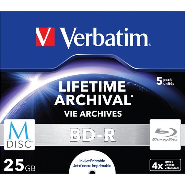 Verbatim BDR MDisc 25GB, BlurayRohlinge 4fach, 5 Stück, bedruckbar