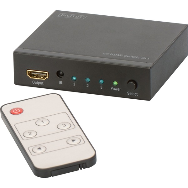 Digitus HDMI Switch 4K UHD 3x HDMI > 1x HDMI schwarz, Ultra HD, 4096 x ...