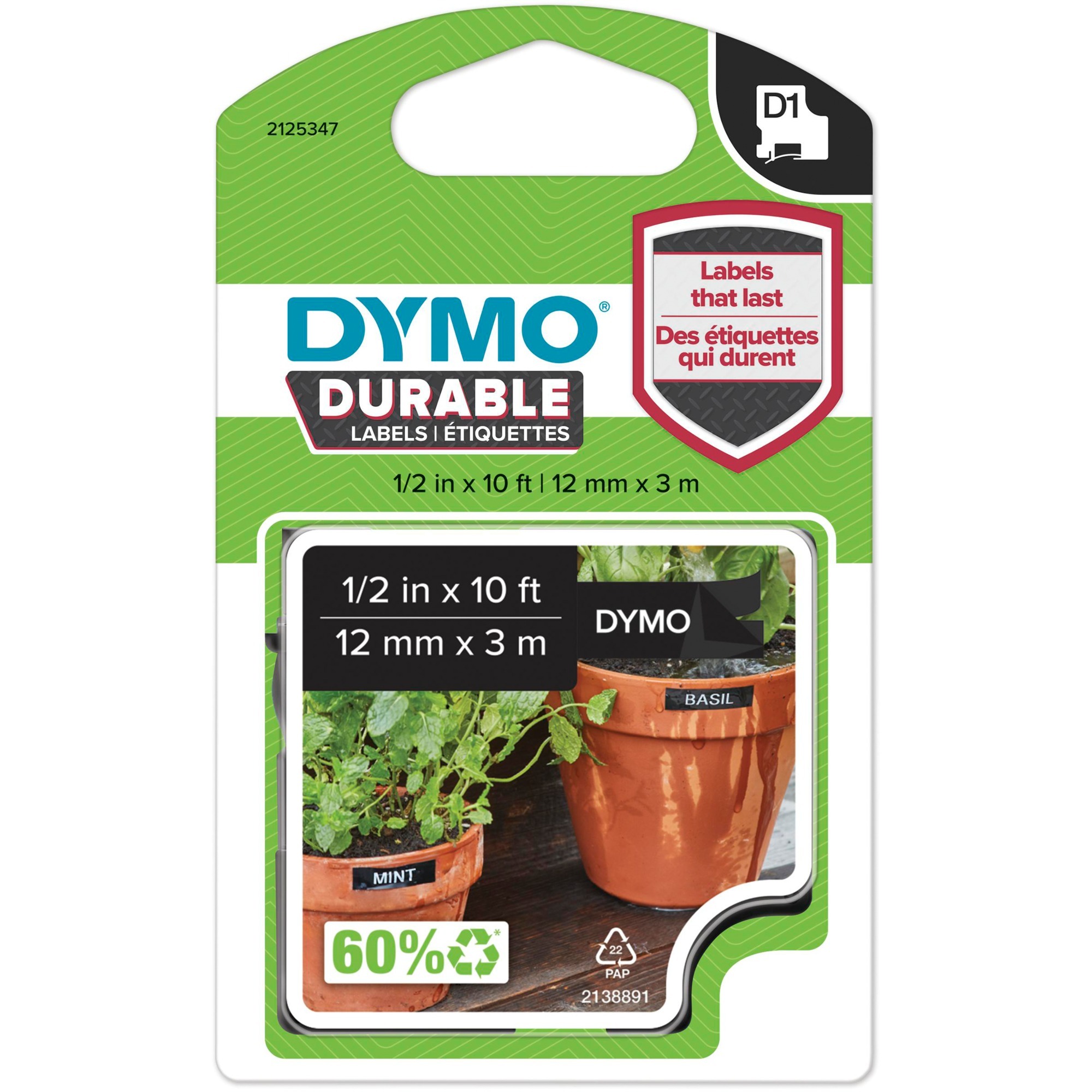 Dymo D1 ORIGINAL Hochleistungs-Schriftband Vinyl, weiß auf schwarz, 12mm x 3m | 03501179783659 Dymo D1 ORIGINAL Hochleistungs-Schriftband Vinyl, weiß auf schwarz, 12mm x 3m | 03501179783659