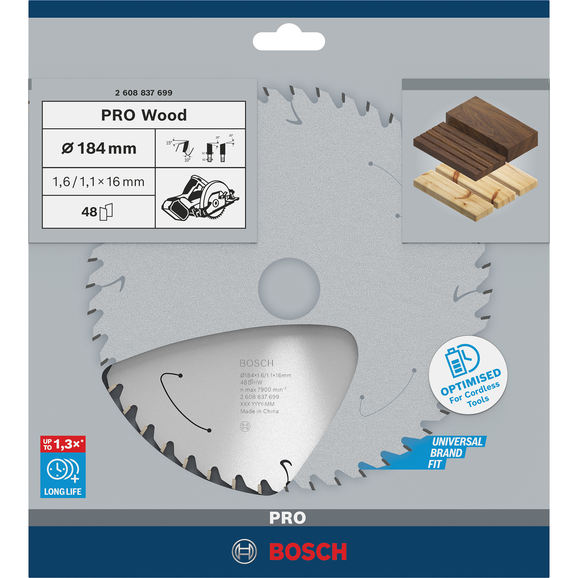 PRO Wood cordless Kreissägeblatt, Ø 184mm, 48Z