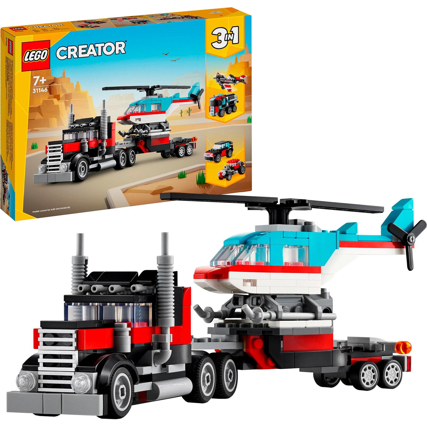 31146 Creator 3-in-1 Tieflader mit Hubschrauber, Konstruktionsspielzeug