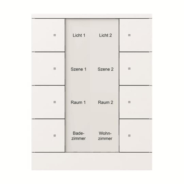 Bedienelement achtfach mit integriertem KNX-Busankoppler und Beschriftungsfeld, Taster