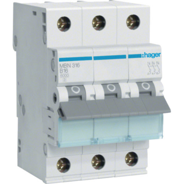 Leitungsschutzschalter dreipolig B-Charakteristik 16 Ampere 3 Module, Sicherung
