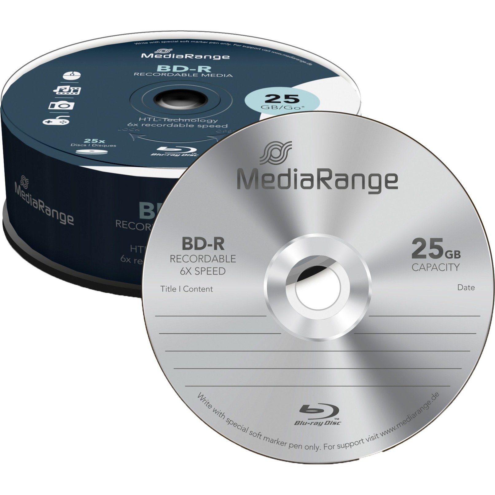 MediaRange BD-R 25 GB, Blu-ray-Rohlinge | 04260283119455 MediaRange BD-R 25 GB, Blu-ray-Rohlinge | 04260283119455