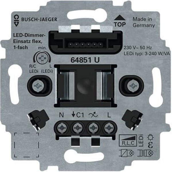 LED-Tastdimmer-Einsatz flex Typ 64851 U, Unterputz, 3-240 Watt, Phasenan- und Phasenabschnitt