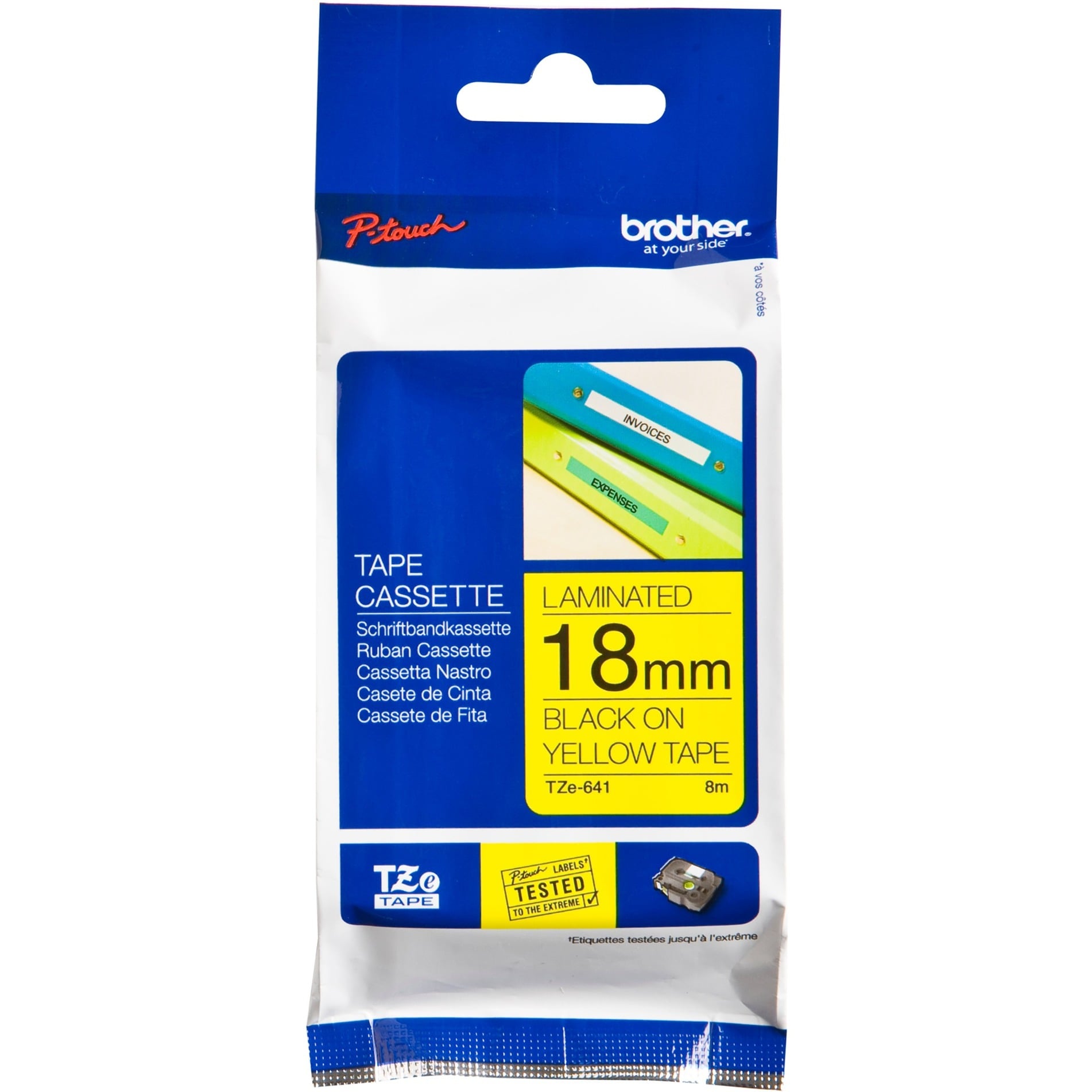 Brother P-touch Schriftband TZe-641 18mm x 8m schwarz/gelb laminiert selbstklebend 4977766686716 Brother 8 Meter