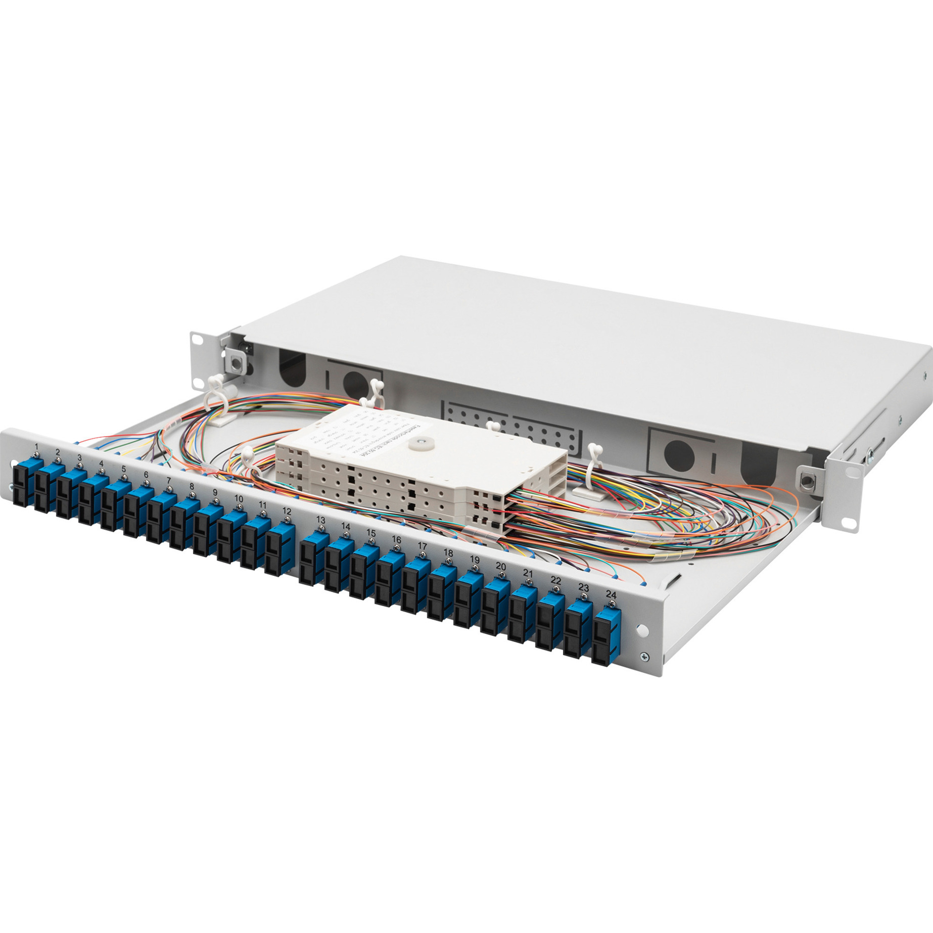 LWL Spleißbox, 1HE, bestückt, 24x SC DX, OS2