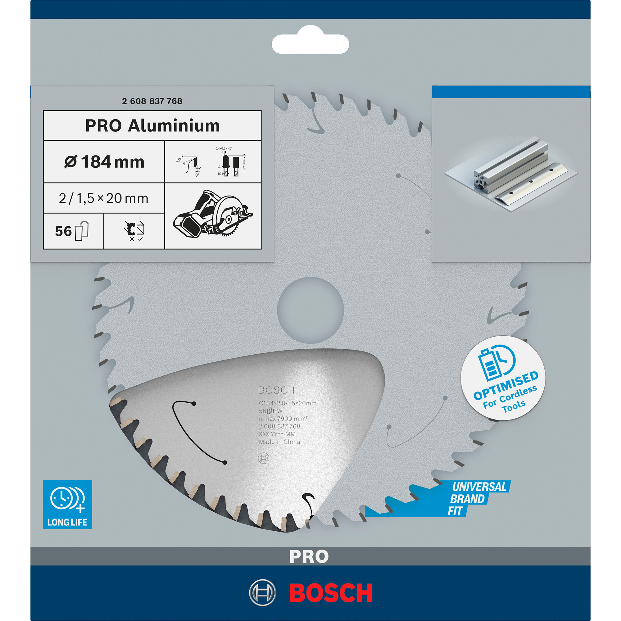 PRO Aluminium cordless Kreissägeblatt, Ø 184mm, 56Z