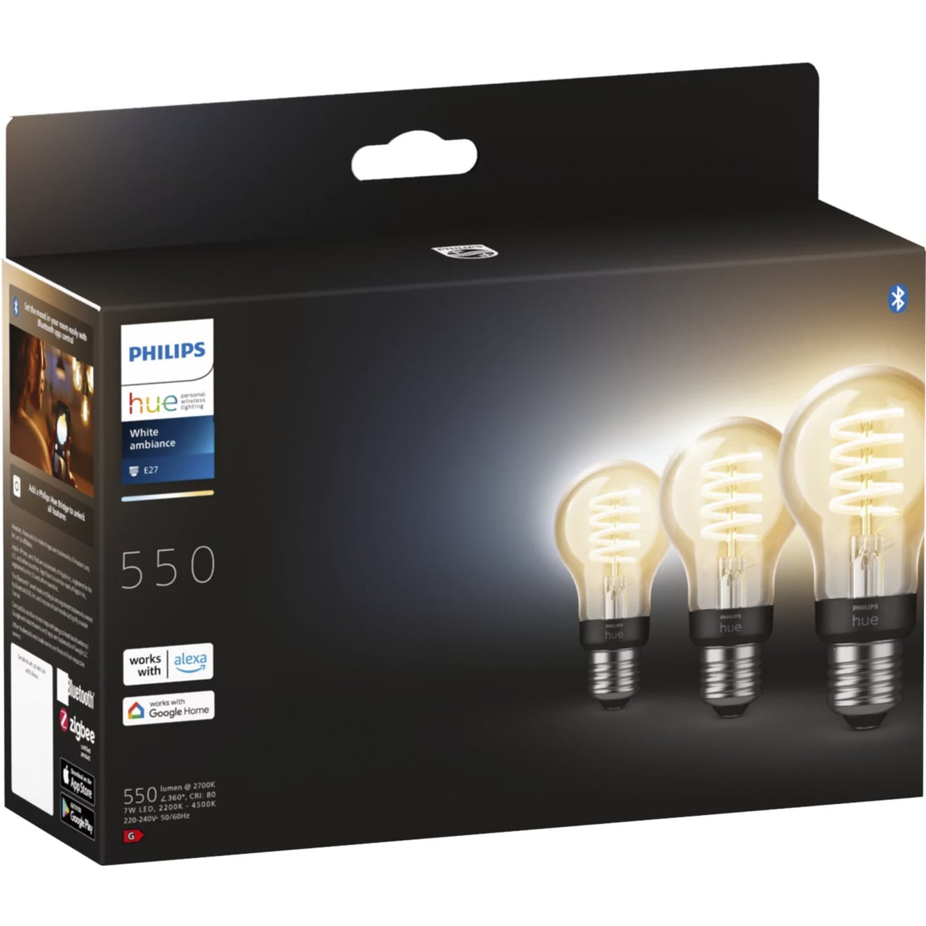 White Ambiance Filament Lampe E27 A60 Dreierpack 550, LED-Lampe