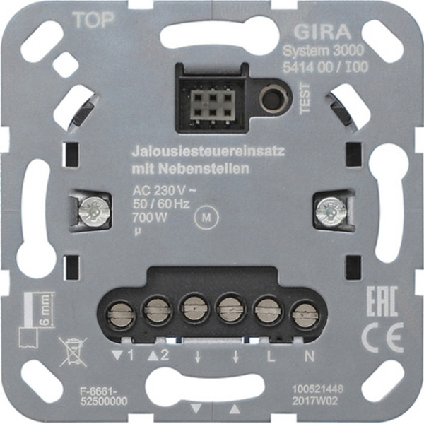 Jalousiesteuereinsatz mit Nebenstelleneingang Typ 541400, Unterputzmontage, 230 Volt, Schalter