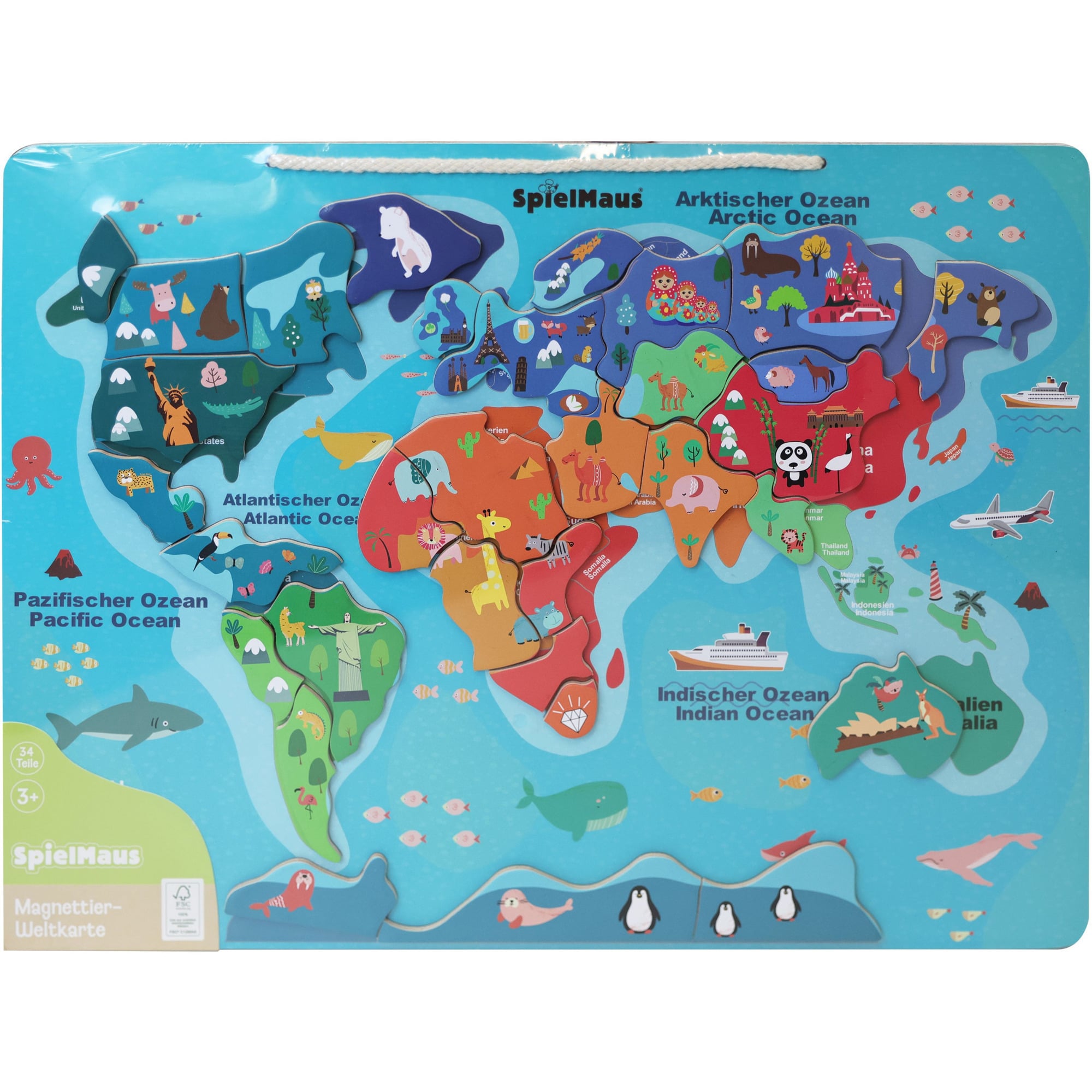 Magnet-Tier Weltkarte 40 x 30 Zentimeter, Puzzle