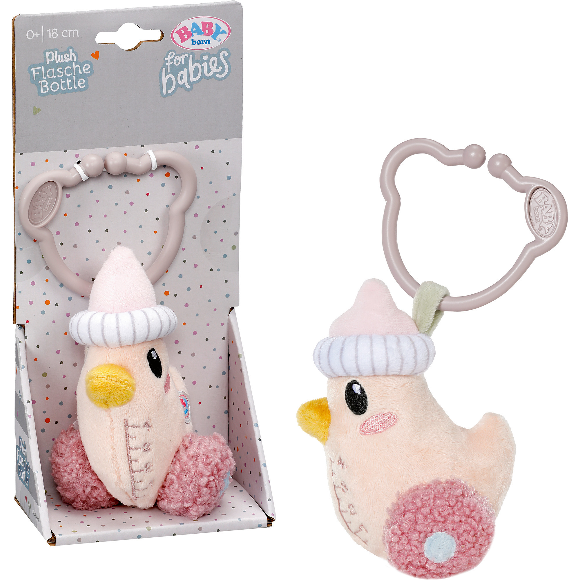 Flasche für Babys mit Rassel im Inneren und Clip, waschbar, Babyflasche