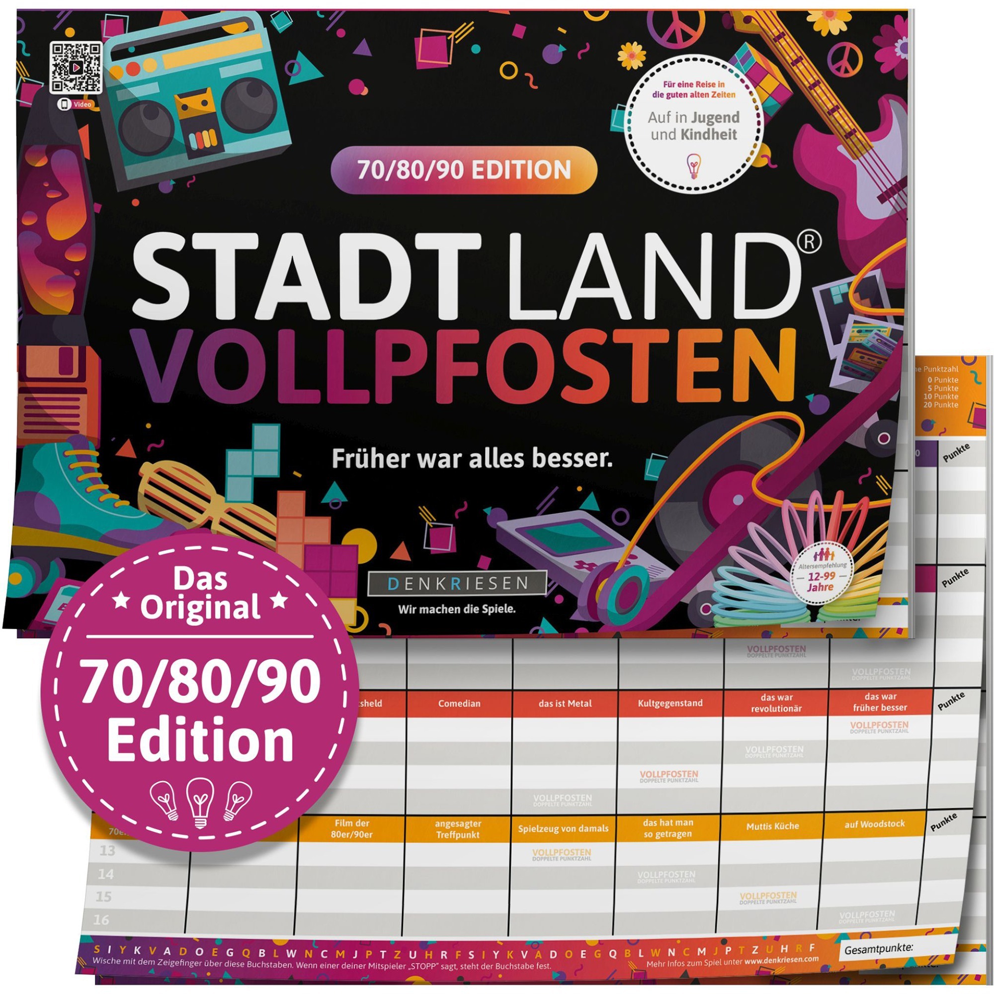 Stadt Land Vollpfosten - 70/80/90 Edition, Partyspiel