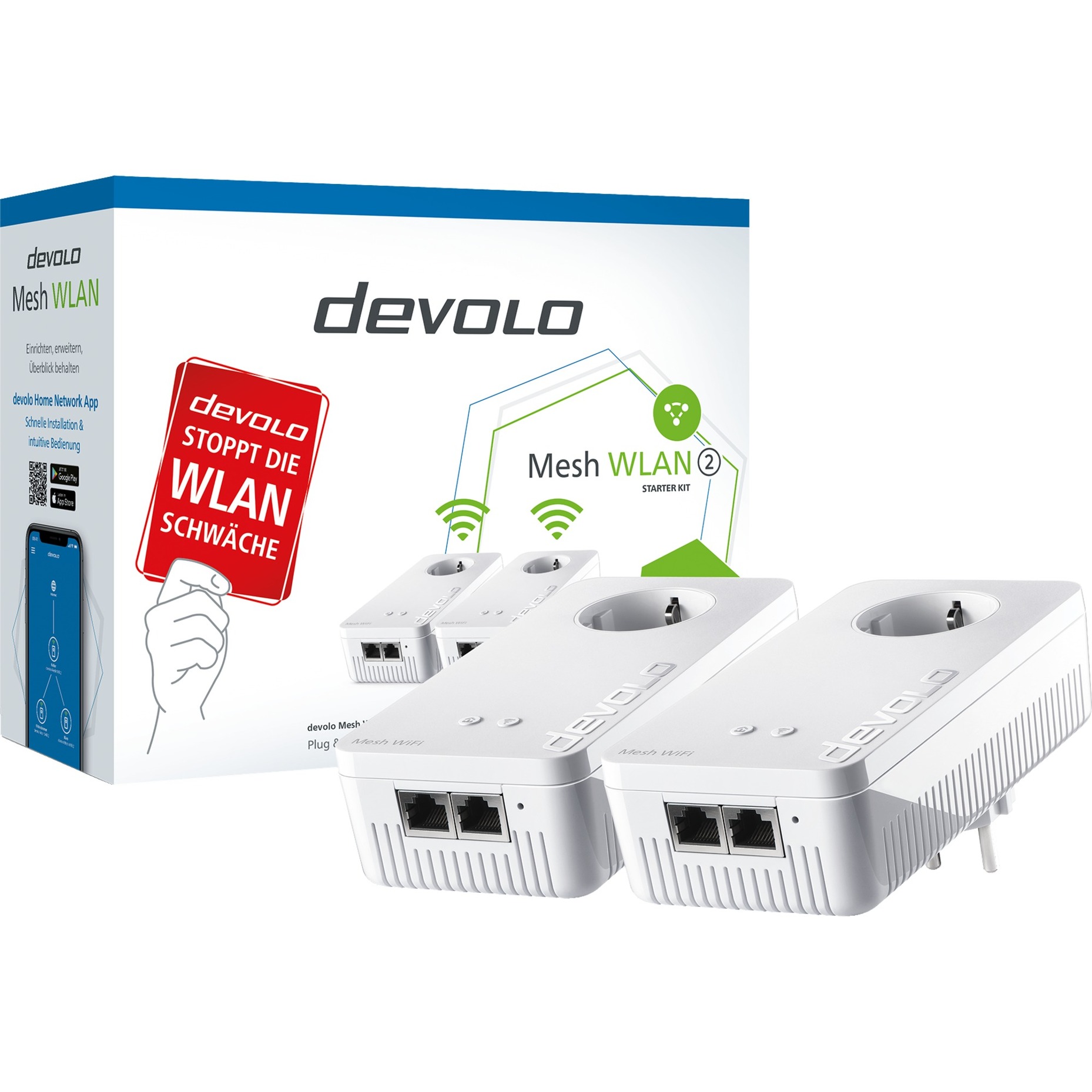 Devolo Mesh WLAN 2 Starter Kit, Powerline + WLAN | 04250059687554 Devolo Mesh WLAN 2 Starter Kit, Powerline + WLAN | 04250059687554