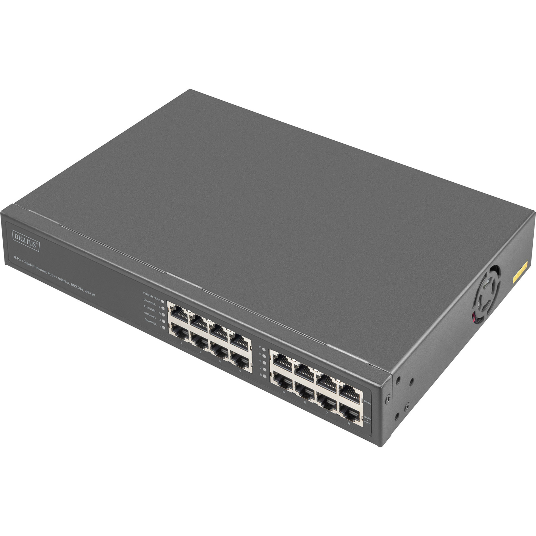 8-Port Gigabit Ethernet PoE Injektor, 802.3bt, 250W, PoE-Injektor