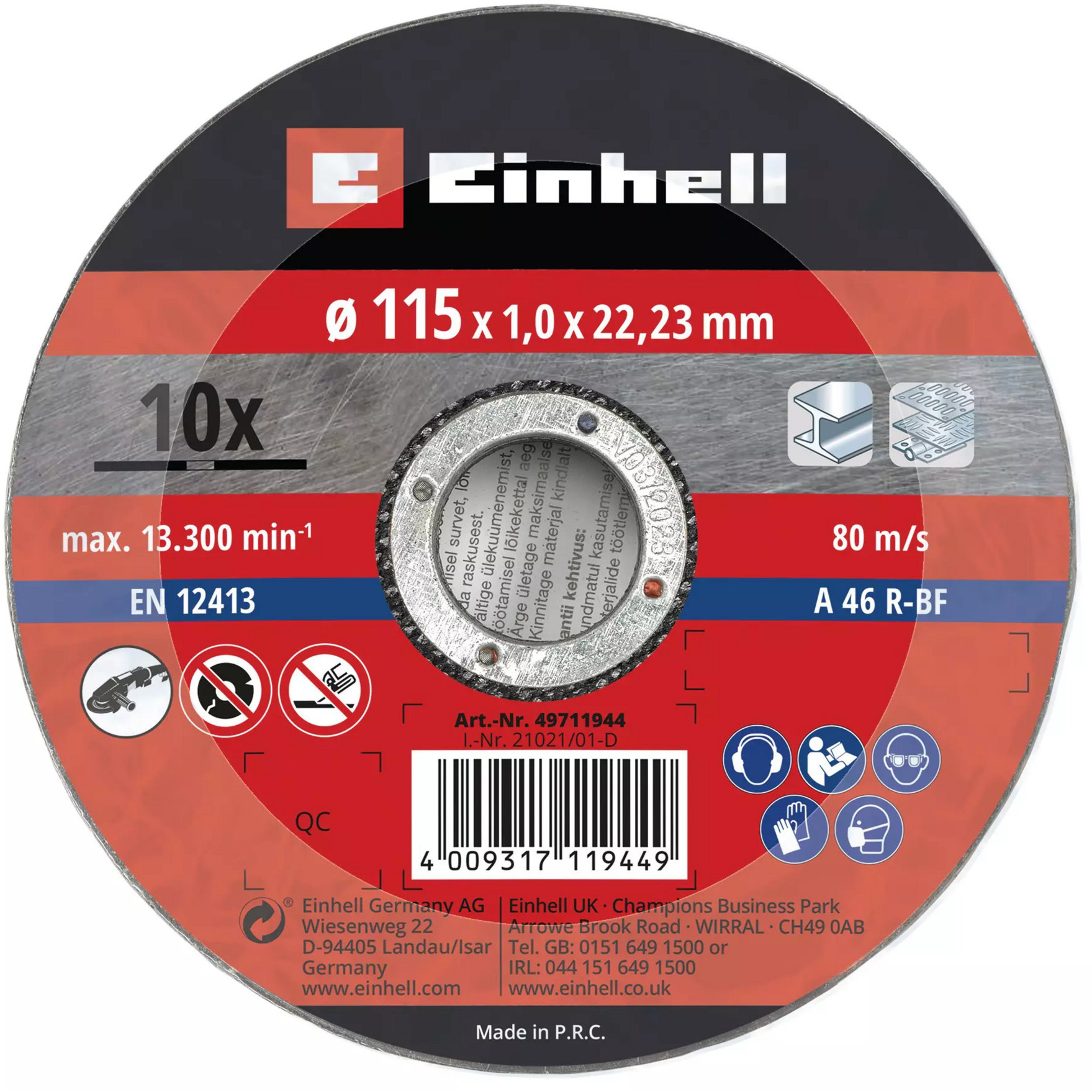 Trennscheibe dünn, Ø 115 x 1,0mm, 10 Stück
