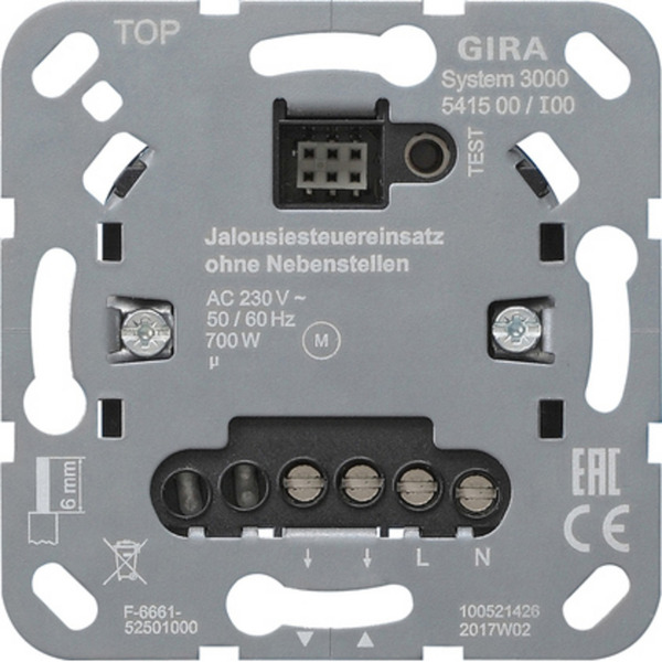 Jalousiesteuereinsatz ohne Nebenstelleneingang Typ 541500, Unterputzmontage, 230 Volt, Schalter