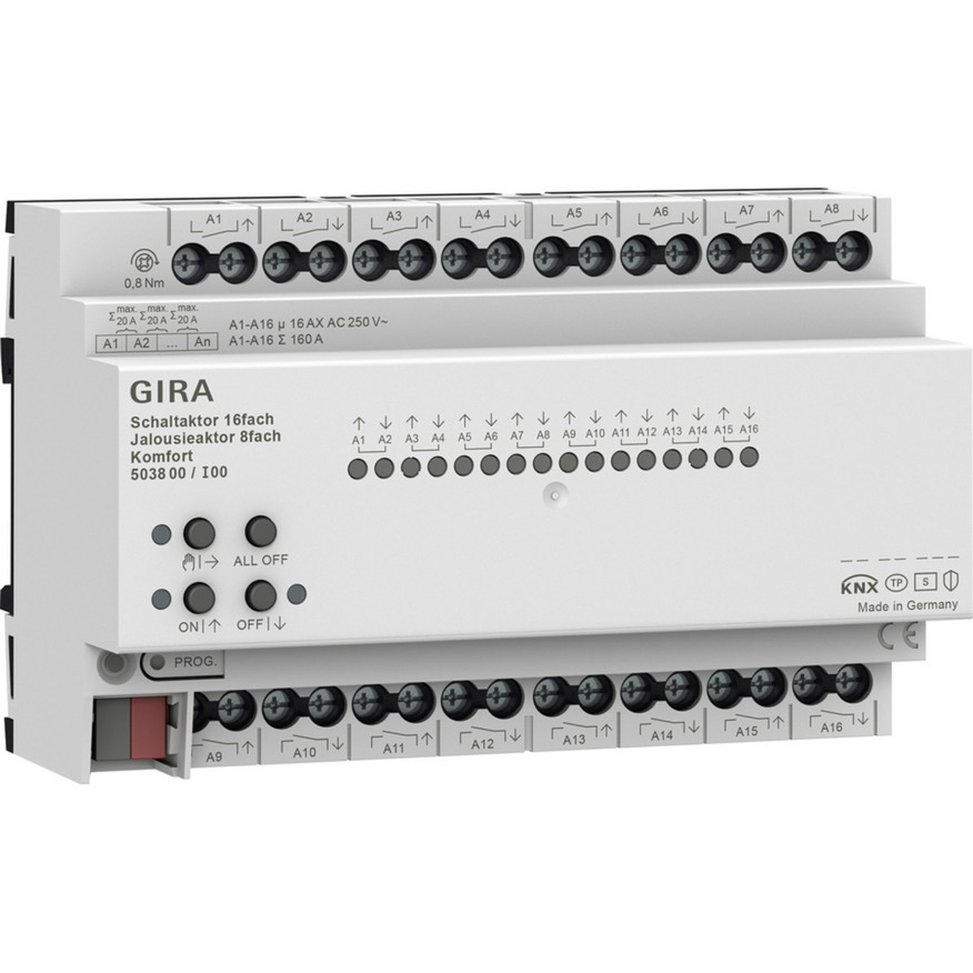 Schaltaktor 16-fach 16 Ampere / Jalousieaktor 8-fach 16 Ampere Komfort für KNX
