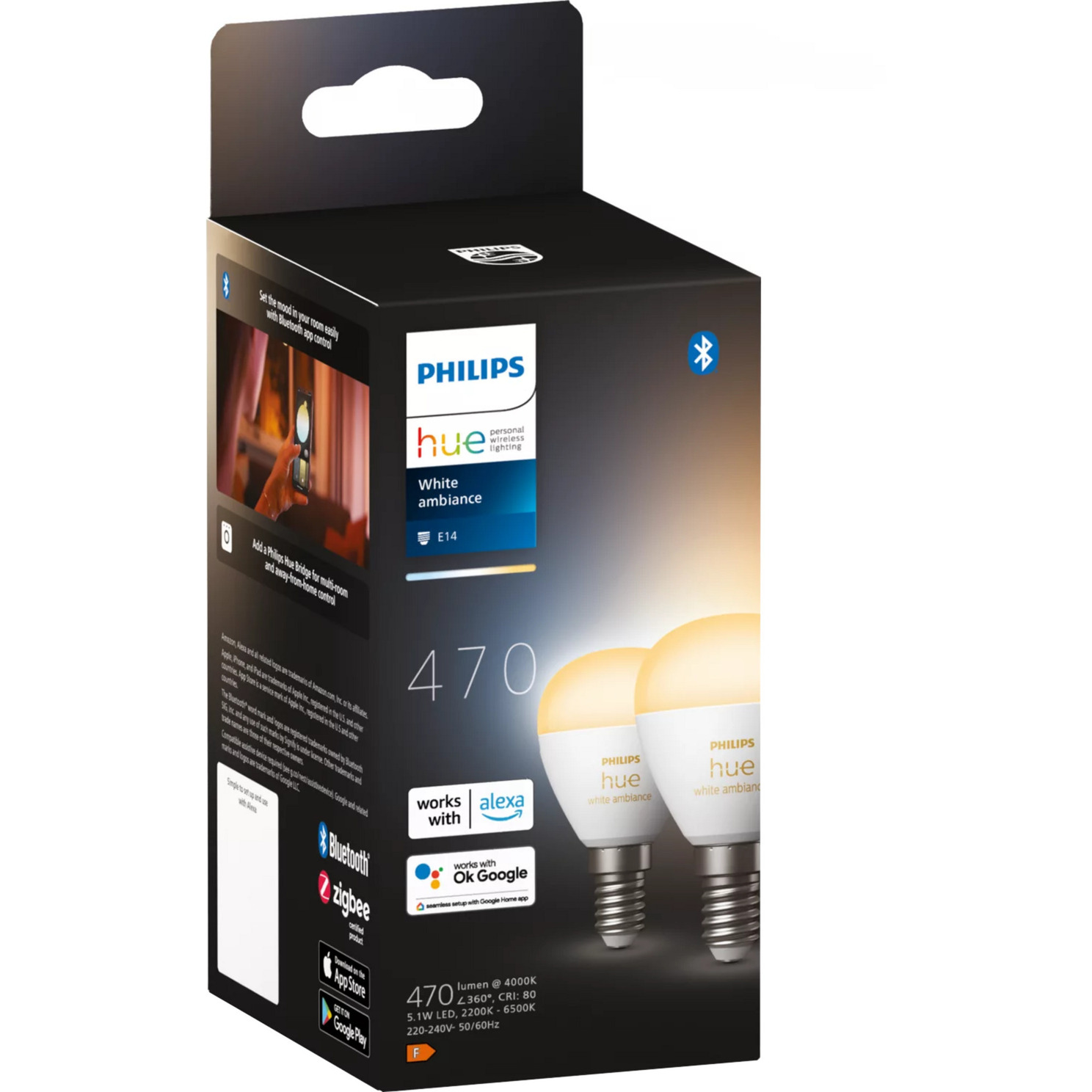 White Ambiance E14 Smarte Lampe Tropfenform Doppelpack 470 lm, LED-Lampe