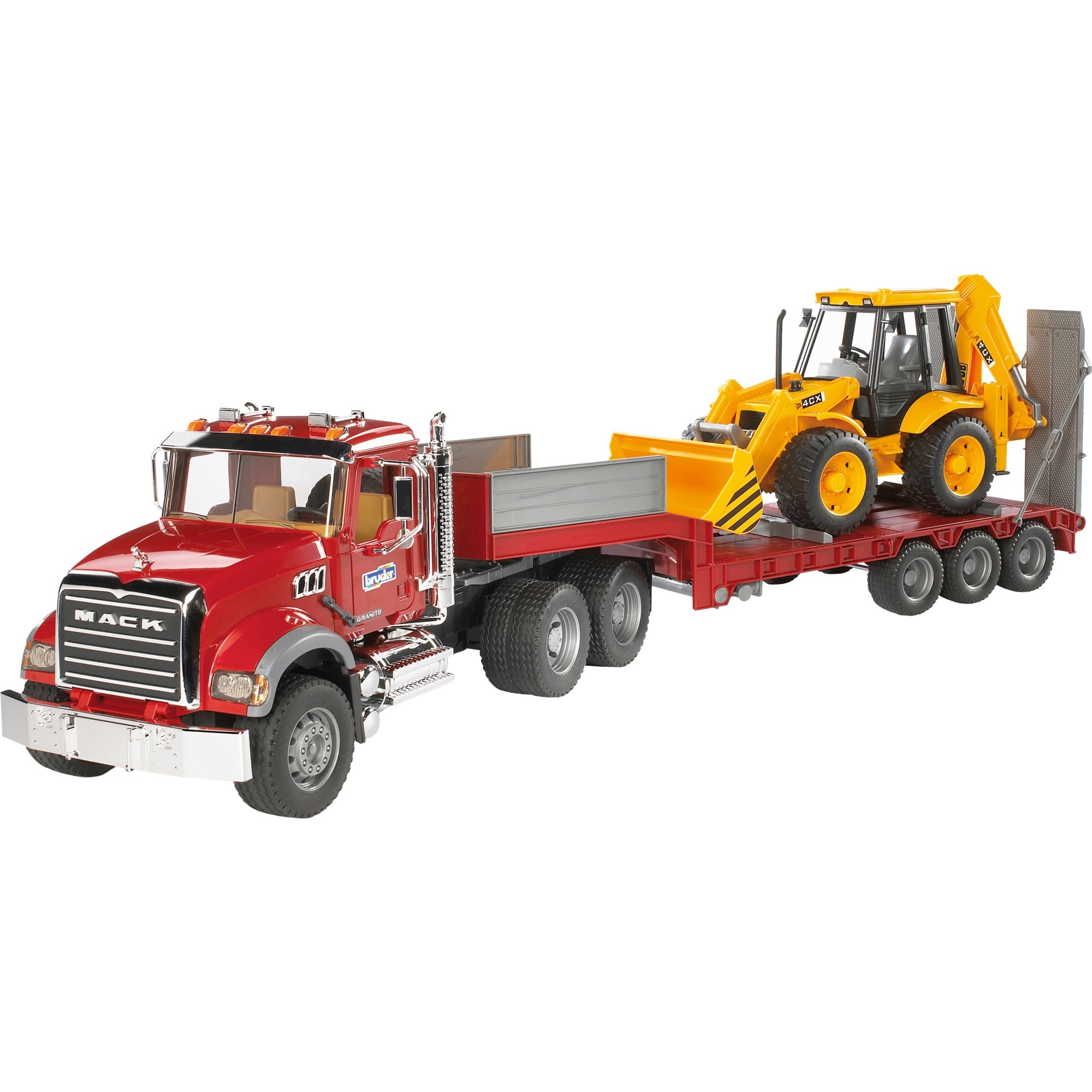 Bruder MACK Granite Tieflader und JCB 4CX Baggerlader, Modellfahrzeug | 04001702028138 Bruder MACK Granite Tieflader und JCB 4CX Baggerlader, Modellfahrzeug | 04001702028138