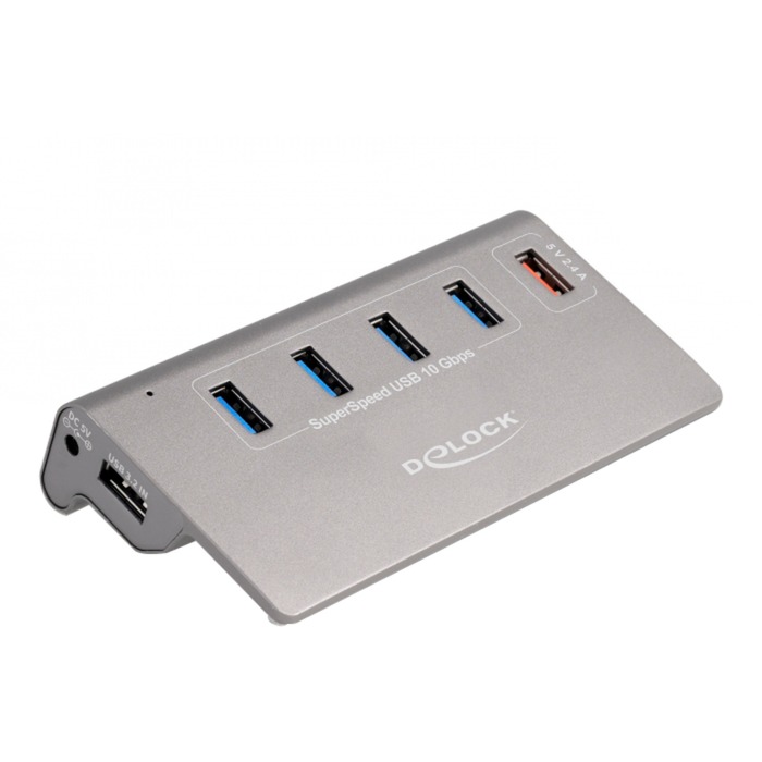 Delock USB 10 Gbps Hub mit 4 USB Typ-A Ports + 1 Schnellladeport, USB-Hub | 04043619641826