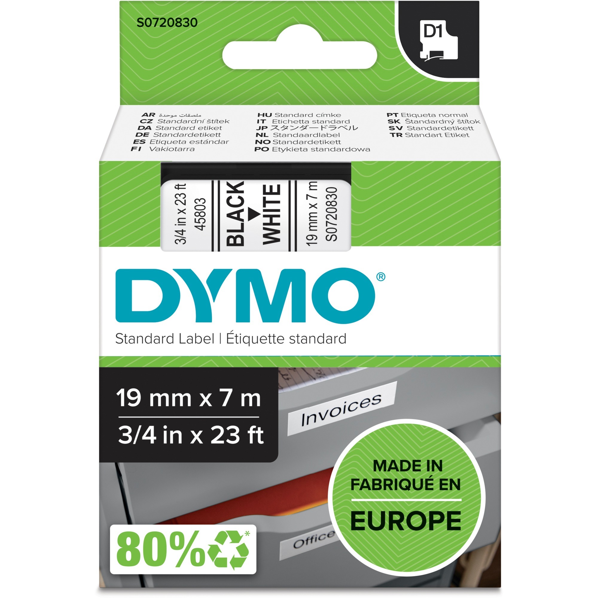 Dymo D1 ORIGINAL Schriftband, schwarz auf weiß, 19mm x 7m | 05411313452137 Dymo D1 ORIGINAL Schriftband, schwarz auf weiß, 19mm x 7m | 05411313452137