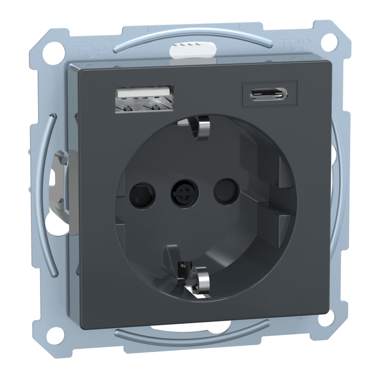 Schutzkontakt Steckdose mit USB Ladegerät, Unterputz, 16 Ampere, 250 Volt, Typ F
