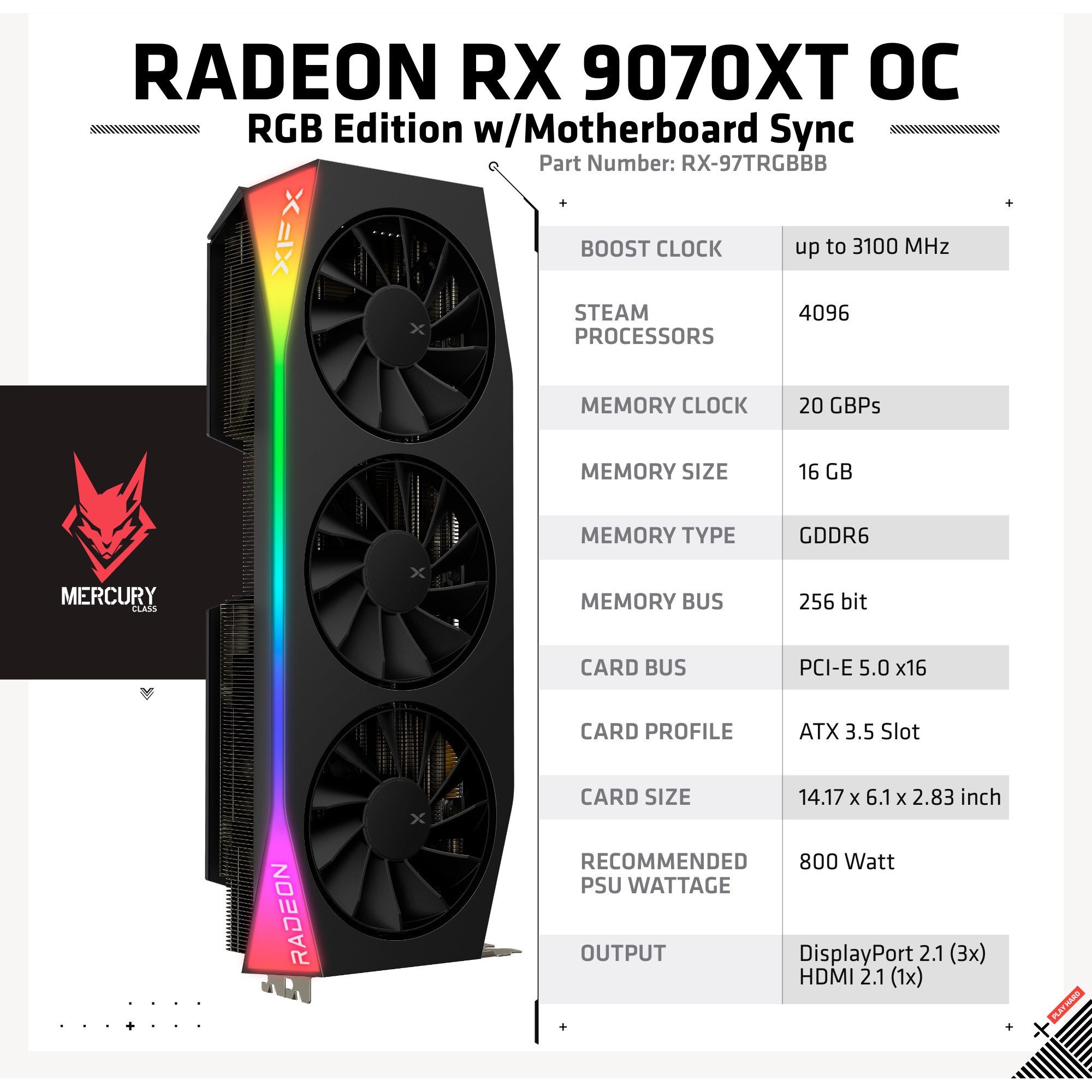 Xfx Radeon Rgb XFX Radeon RX 9070 XT OC Mercury RGB, Grafikkarte schwarz, RDNA4, GDDR6 ...