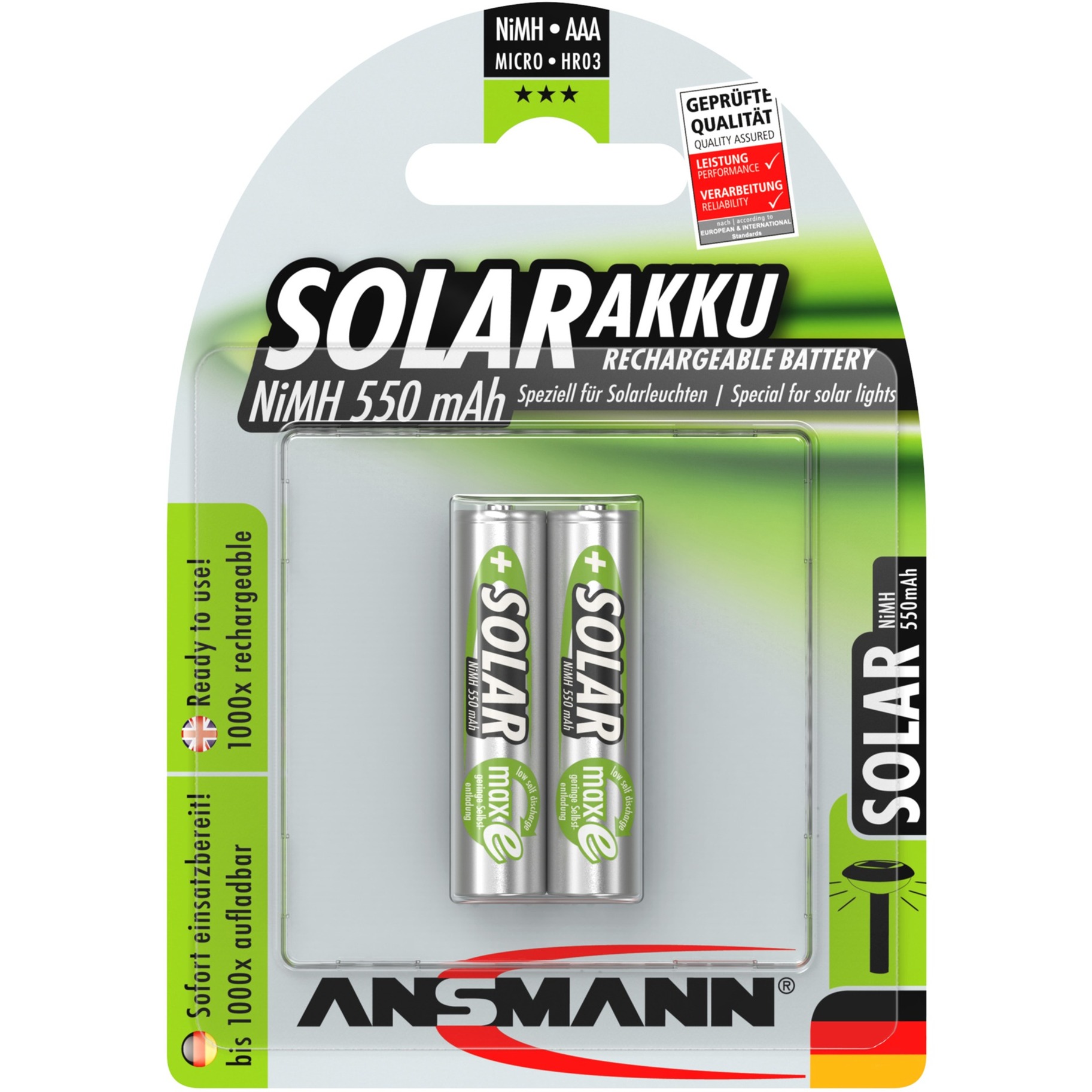 Solar NiMH Akku Micro AAA 550 mAh maxE