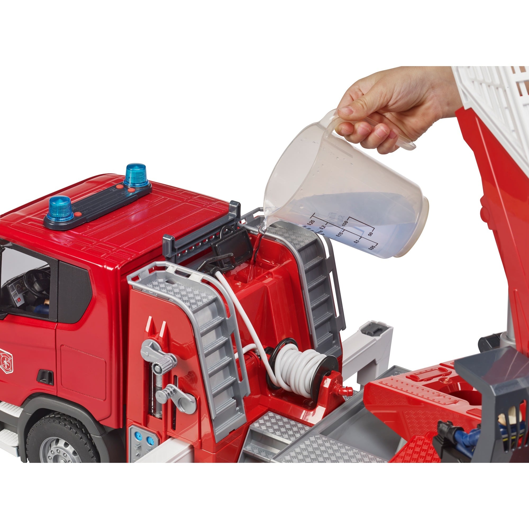scania feuerwehr spielzeug bruder Scania Super 560R Feuerwehr mit Drehleiter, Wasserpumpe, Light