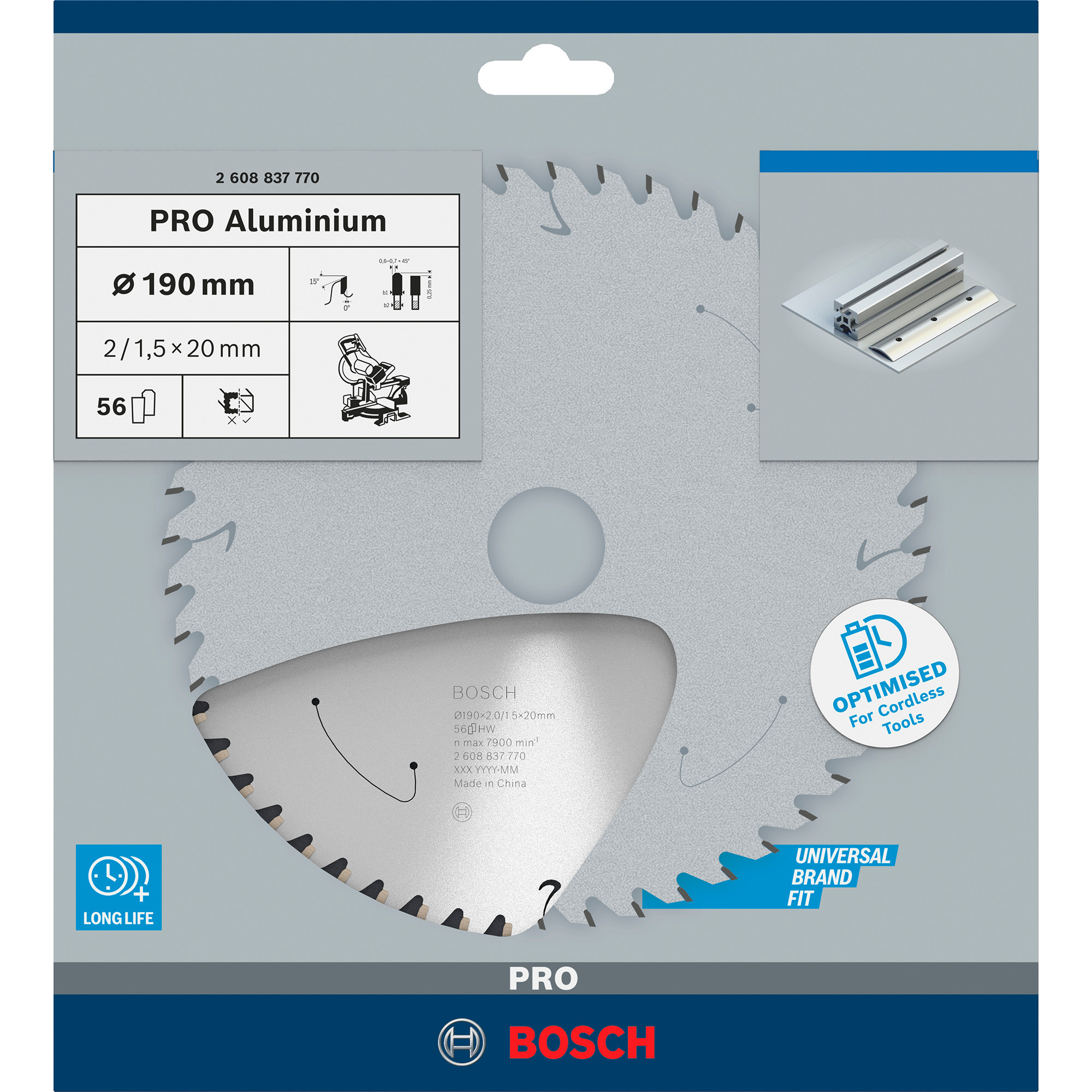 PRO Aluminium cordless Kreissägeblatt, Ø 190mm, 56Z