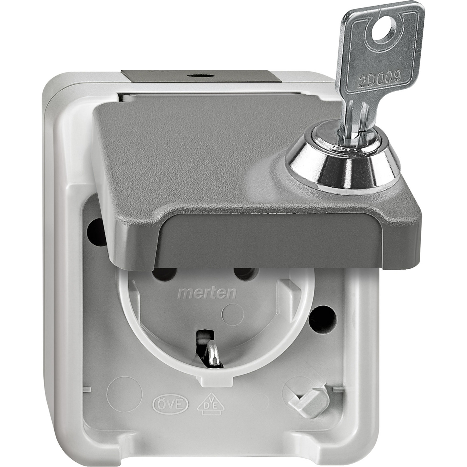 Schutzkontakt-Steckdose Schuko, Aufputz, mit Schraubklemmen, IP44, 16 Ampere, 250 Volt