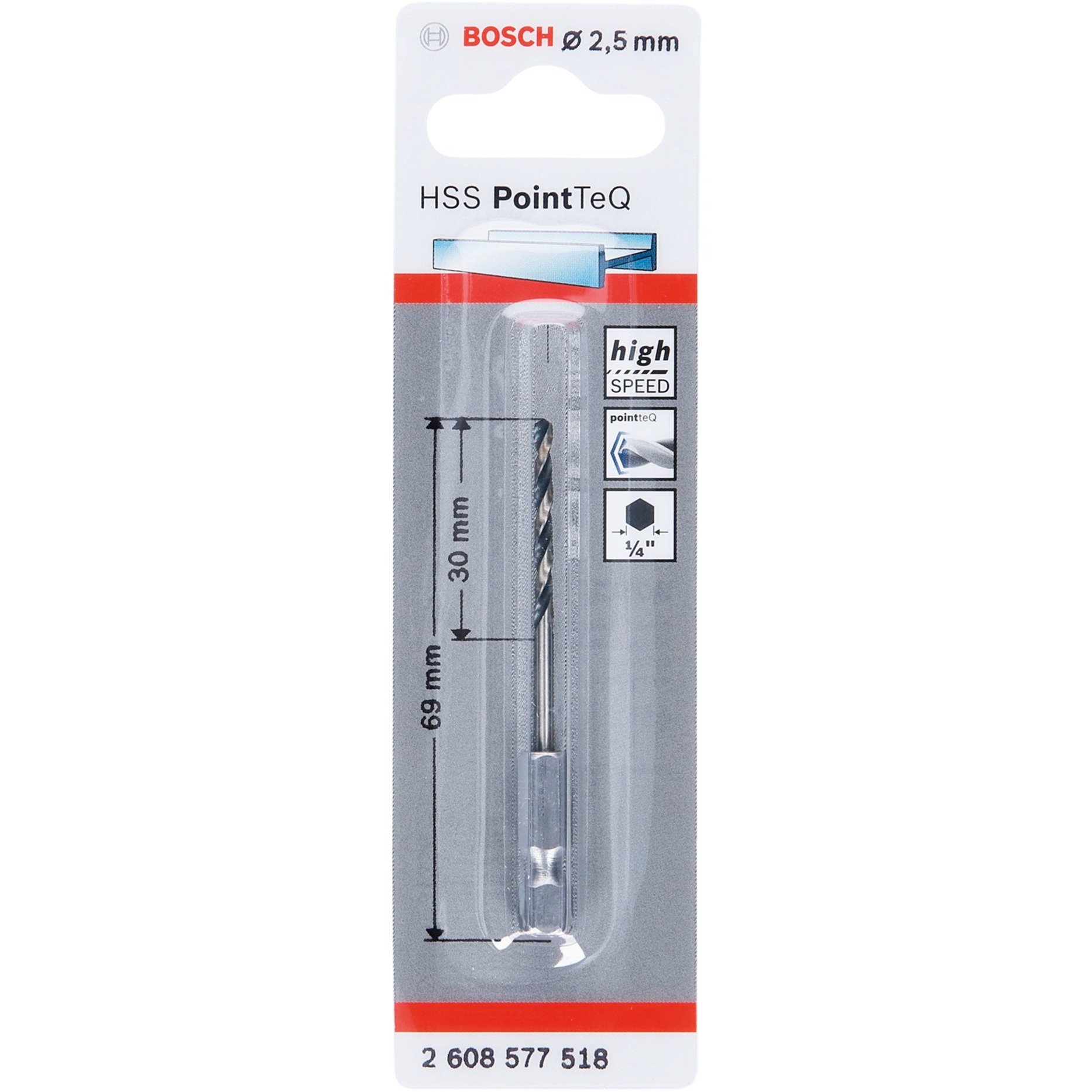 HSS-Spiralbohrer PointTeQ Hex, Ø 2,5mm