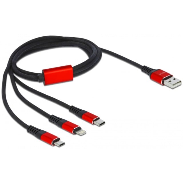 USB Ladekabel, USB-A Stecker > 2x USB-C + Lightning Stecker