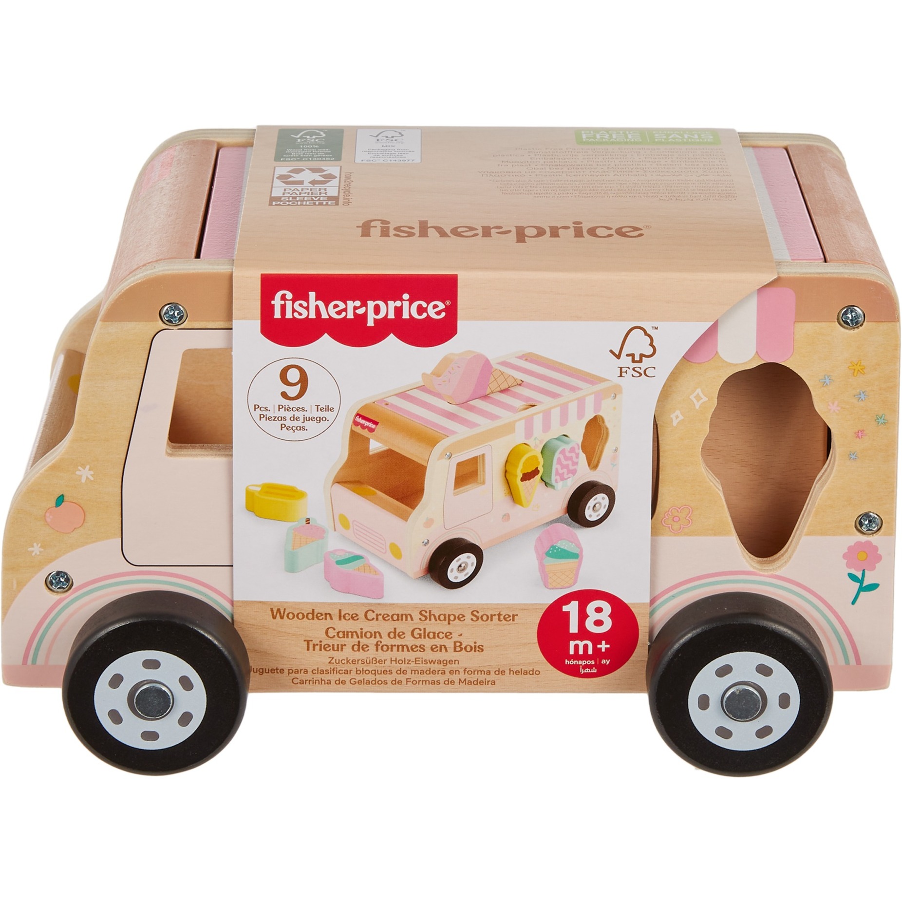 Fisher-Price Eiscreme-Formensortierer aus Holz, Geschicklichkeitsspiel | 00194735238576