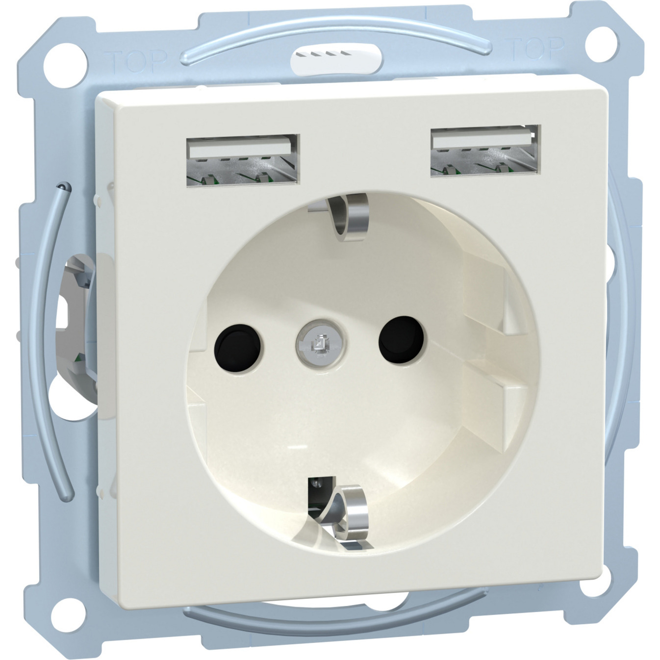 Schutzkontakt-Steckdose mit USB-Ladegerät, Unterputz, 16 Ampere, 250 Volt, System M