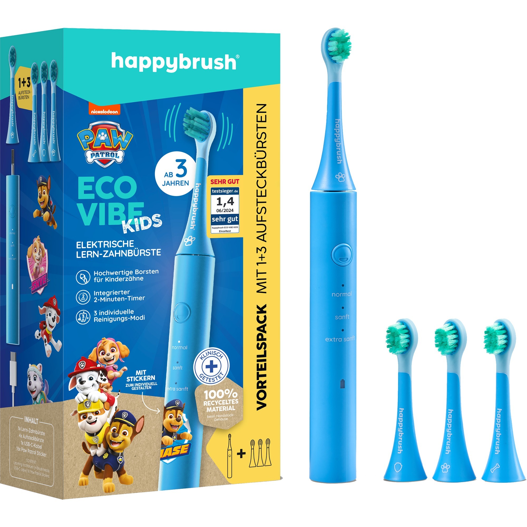 ECO VIBE KIDS Paw Patrol + 3 Refills, Elektrische Zahnbürste