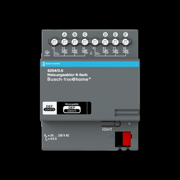 Heizungsaktor sechsfach für Busch-free@home, Typ 6254/0.6, REG, 230 Volt